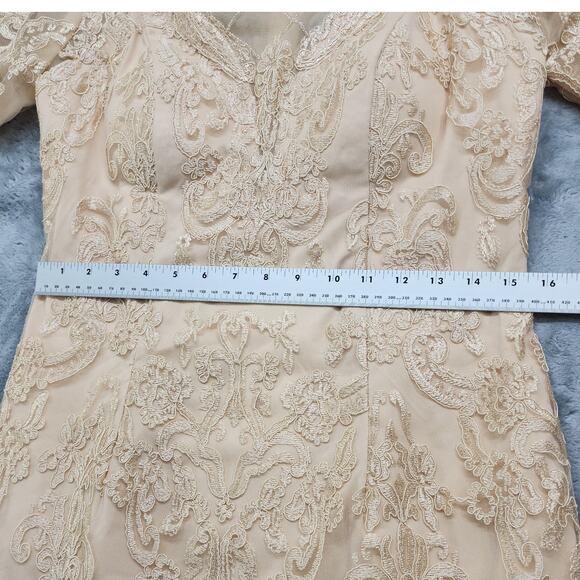 Formal Dress Jacket Set Size 10 Champagne Gold Beaded Lace Chiffon Sheath Party - Picture 12 of 14